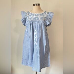 MI GOLONDRINA FLORES EMBROIDERED SHORT DRESS IN BLUE STRIPE XS